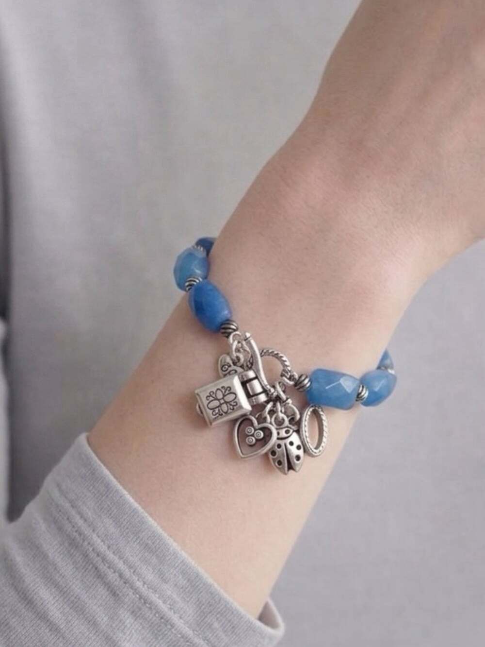Brighton Fortune Blue Retired Ladybug Heart Horseshoe Toggle Bracelet